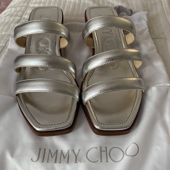 Jimmy Choo Silver Metallic Nappa Sandals - Picture 2 of 6